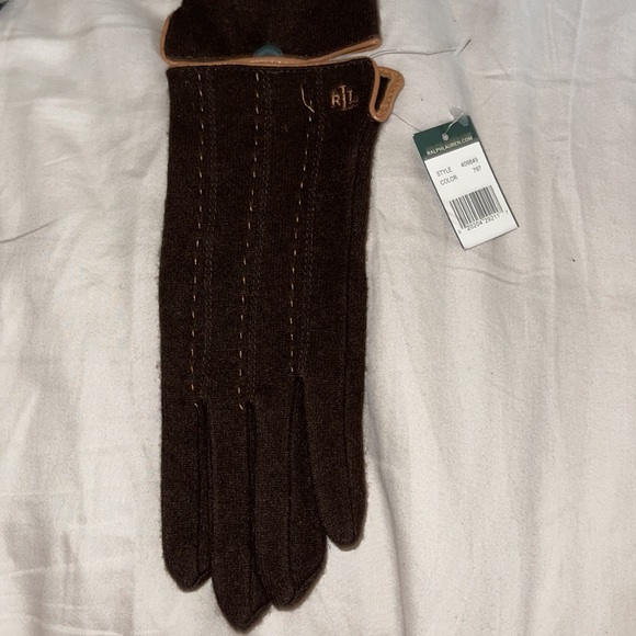 NWT ladies brown with camel trim gloves size Large - Picture 2 of 6